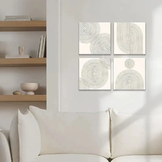 4pcs  Beige And White Watercolor Gallery Wall Art Canvas Framed