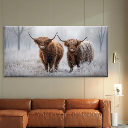 Scottish Highland Cattle Wall Art Canvas Office Home Room Framed 120x60cm