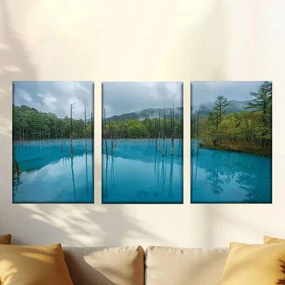 3pcs Blue Sunset Lakeside Wall Art Set Canvas Framed 60x90cm - High Quality Print 100% Australian Made Wall Canvas Ready to Hang - Bella Home Decor