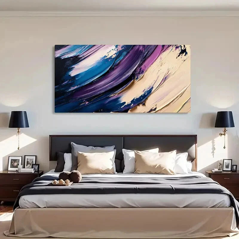Energetic Abstract Blue Purple Wall Art Canvas Office Home Room Framed 120x60cm - Bella Home Decor