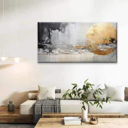 Abstract Gold Circle Wall Art Canvas Office Home Room Framed 120x60cm