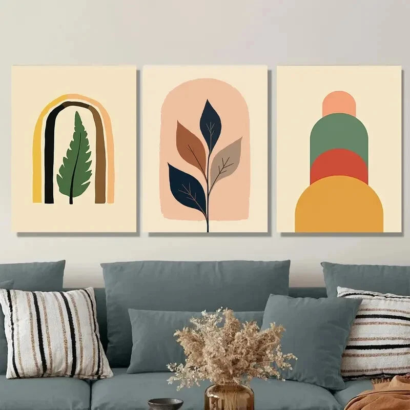 3pcs Botanical Leaf Modern Abstract Metal Print Ready to Hang Art