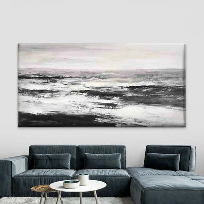 Abstract Black and White Ocean Wall Art Canvas Office Home Room Framed 120x60cm
