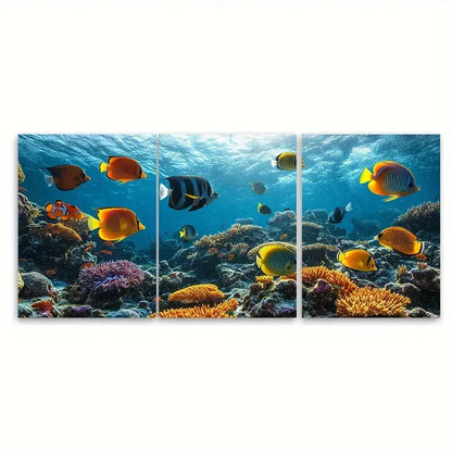 3pcs Vibrant Coral Reef Fish and Exotic Sea L Wall Art Set Canvas Framed 60x90cm - High Quality Print 100% Australian Made Wall Canvas Ready to Hang