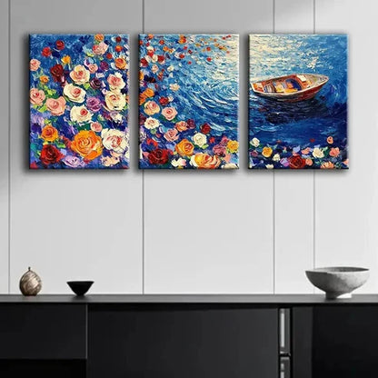 3pcs River of Roses Beauty Color Nature Perfect Wall Art Set Canvas Unframed - High Quality Print 100% Australian Made Wall Canvas