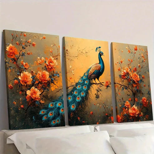 3pcs Vintage Renaissance Peacock Wall Art Set Canvas Unframed - High Quality Print 100% Australian Made Wall Canvas