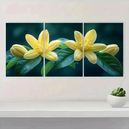3pcs Vibrant Yellow Flowers & Green Leaves K Wall Art Set Canvas Framed 50x70cm - High Quality Print 100% Australian Made Wall Canvas Ready to Hang