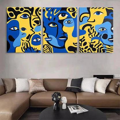 3pcs Abstract Expressionist Faces Metal Print Ready to Hang Art