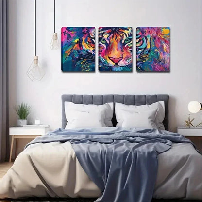 3pcs Vibrant Tiger Head Triptych Color Perfect Wall Art Set Canvas Framed 60x90cm - High Quality Print 100% Australian Made Wall Canvas Ready to Hang - Bella Home Decor