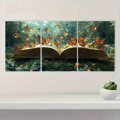 3pcs Forest Open Book Butterflies Metal Print Ready to Hang Art