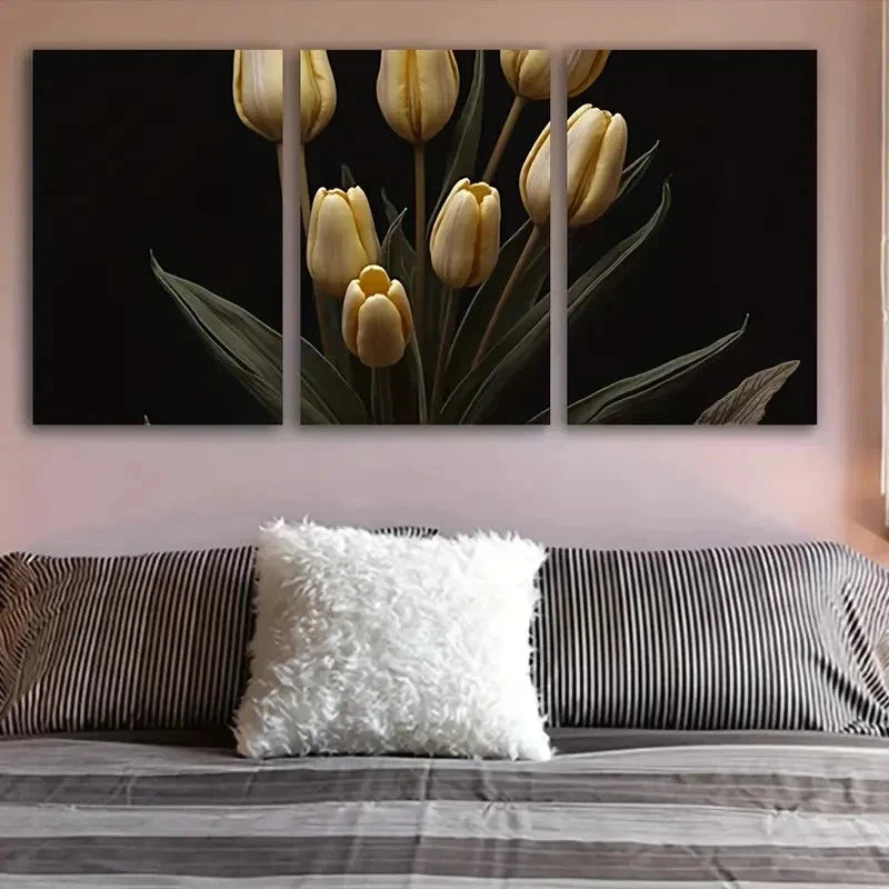 3pcs White Tulip Floral Wall Art Set Canvas Framed 60x90cm - High Quality Print 100% Australian Made Wall Canvas Ready to Hang
