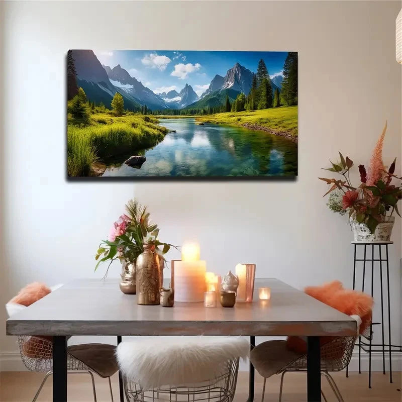 Slowly Flowing Water Wall Art Canvas Office Home Room Framed 120x60cm