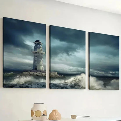 3pcs Ocean Lighthouse Triptych Waves Perfect Wall Art Canvas Unframed - High Quality Print 100% Australian Made Wall Canvas