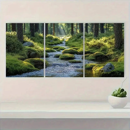 3pcs Mossy Stream Nature Scenery Metal Print Ready to Hang Art - Bella Home Decor