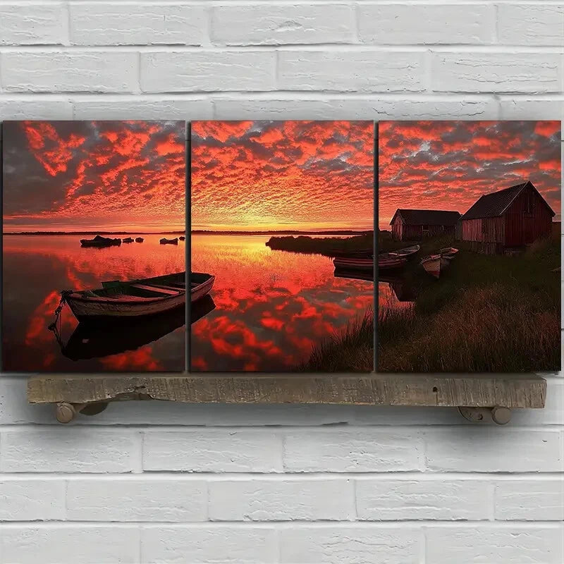 3pcs The Cottage By The Lake Nature Metal Print Ready to Hang Art - Bella Home Decor