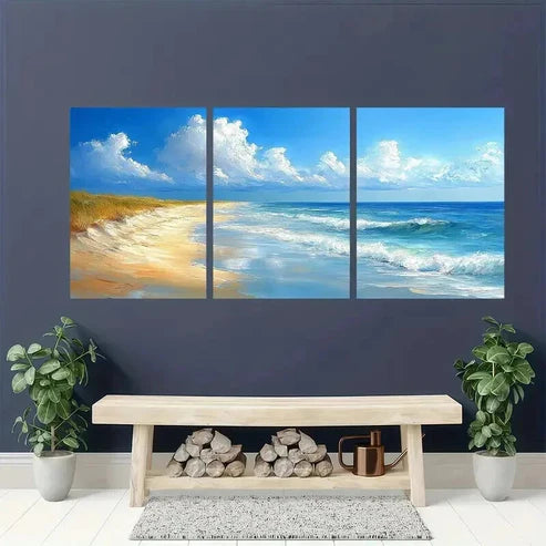 3pcs Beach and Sea Landscape Painting Wall Art Set Canvas Unframed - High Quality Print 100% Australian Made Wall Canvas - Bella Home Decor