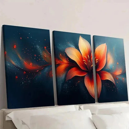 3pcs Flowy Lily Petals in Orange Red & Blue Wall Art Canvas Unframed - High Quality Print 100% Australian Made Wall Canvas - Bella Home Decor