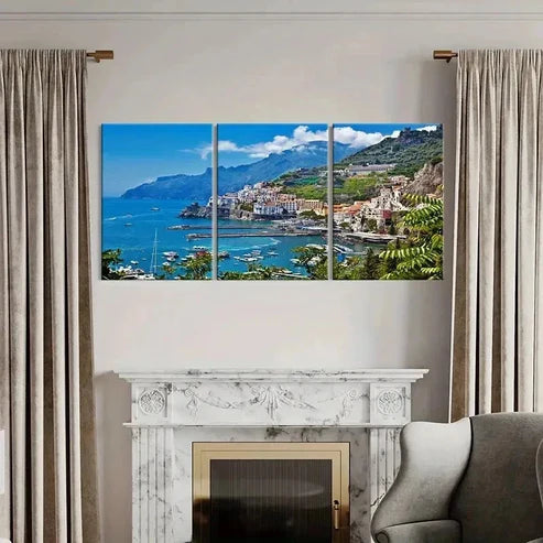 3pcs Seaside City Coastline Sea Scenery Wall Art Canvas Unframed - High Quality Print 100% Australian Made Wall Canvas