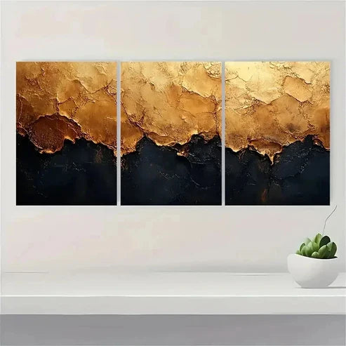 3pcs Dark Brown Gold Abstract Texture T Wall Art Canvas Unframed - High Quality Print 100% Australian Made Wall Canvas - Bella Home Decor