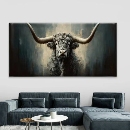 Farmhouse Highland Cow Wall Art Canvas Office Home Room Framed 120x60cm