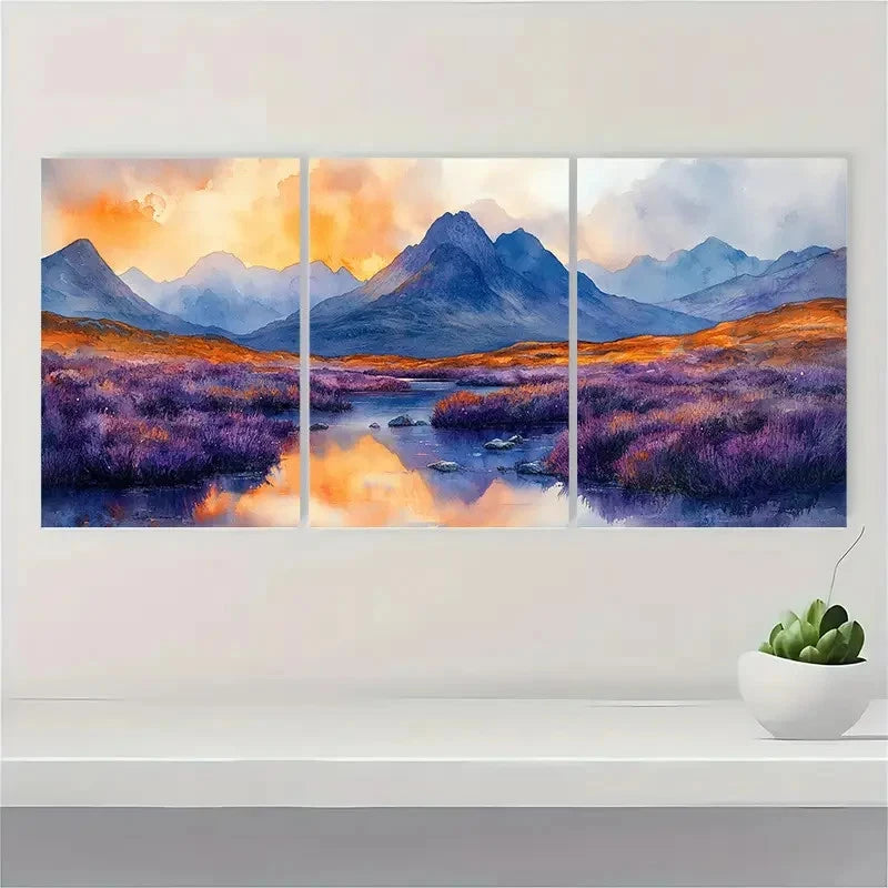 3pcs Cuillin Hills, Purple Heather Moorlands G   Framed Wall Art Set Canvas Framed 50x70cm - High Quality Print 100% Australian Made Wall Canvas Ready to Hang - Bella Home Decor