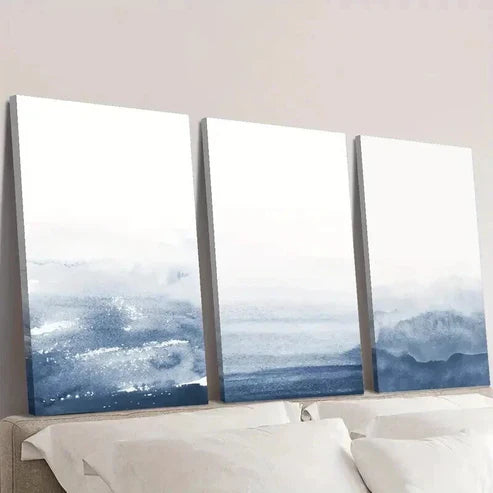 3pcs Navy Blue Gradient Abstract Wall Art Canvas Unframed - High Quality Print 100% Australian Made Wall Canvas