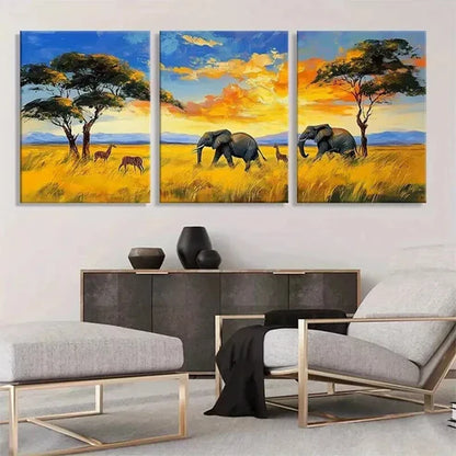 3pcs Safari Sunset Landscape Golden Perfect Art Set Canvas Unframed - High Quality Print 100% Australian Made Wall Canvas