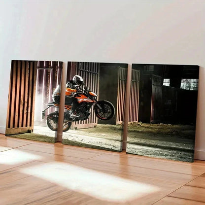 3pcs Motorcycle Racer Riding Decoration Wall Art Set Canvas Framed 50x70cm - High Quality Print 100% Australian Made Wall Canvas Ready to Hang