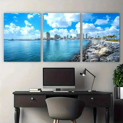 3pcs San Diego Travel Skyline Decor Perfect Wall Art Set Canvas Framed 50x70cm - High Quality Print 100% Australian Made Wall Canvas Ready to Hang