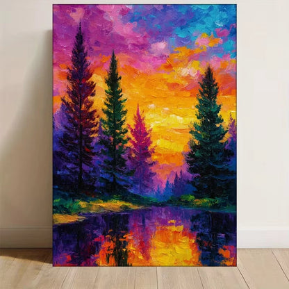 Colorful Tree Landscape Sunset Forest Scene Metal Print Ready to Hang