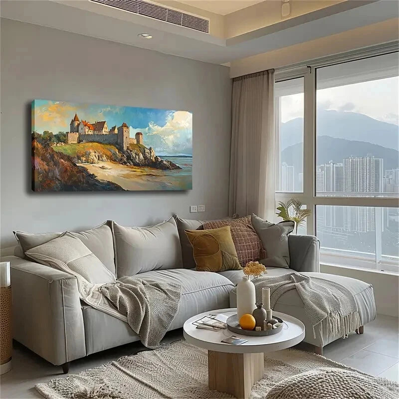 Sea Castle Realistic Aesthetic Wall Art Canvas Office Home Room Framed 120x60cm - Bella Home Decor