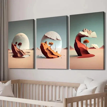3pcs Planetary Scenery with Trees & Mountains Wall Art Canvas Unframed - High Quality Print 100% Australian Made Wall Canvas