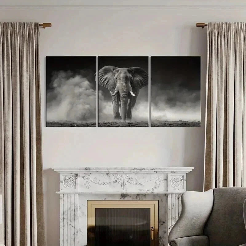 3pcs Majestic Elephant Stormy Sky Dramatic Wall Art Set Canvas Framed 60x90cm - High Quality Print 100% Australian Made Wall Canvas Ready to Hang - Bella Home Decor