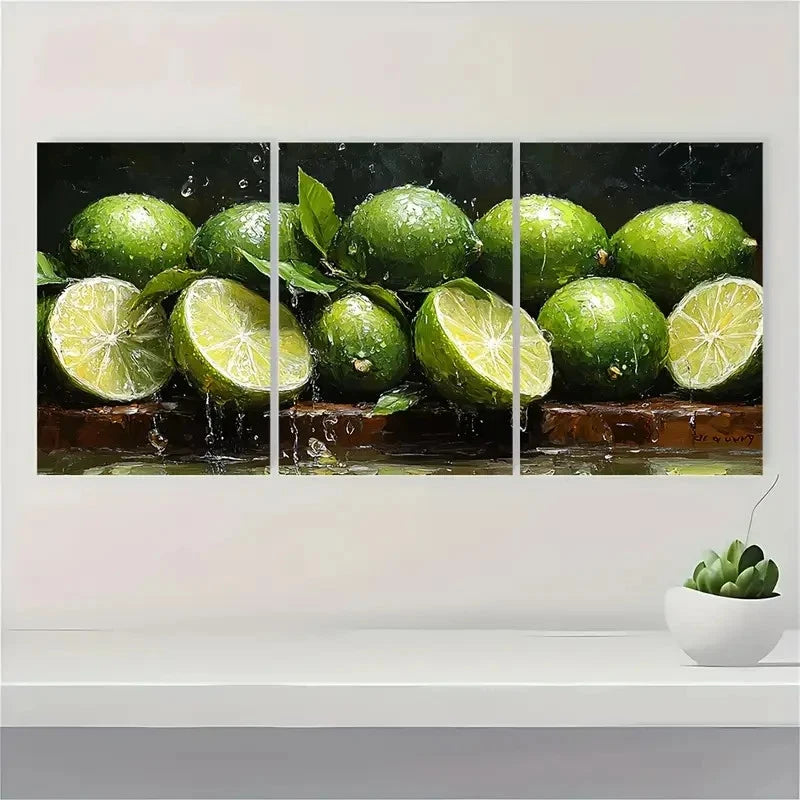 3pcs  Lime Slices  Kitchen Art RG    Wall Art Set Canvas Framed 40x60cm - High Quality Print 100% Australian Made Wall Canvas Ready to Hang - Bella Home Decor