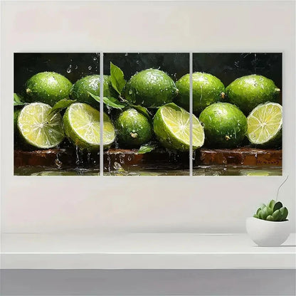 3pcs  Lime Slices  Kitchen Art RG    Wall Art Set Canvas Framed 40x60cm - High Quality Print 100% Australian Made Wall Canvas Ready to Hang - Bella Home Decor