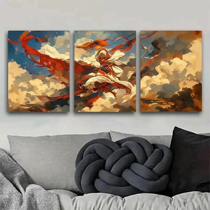 3pcs Epic Skyborne Fighter with Flowing Perfect Wall Art Set Canvas Framed 60x90cm - High Quality Print 100% Australian Made Wall Canvas Ready to Hang - Bella Home Decor