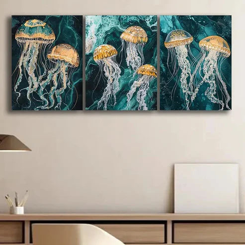 3pcs Jellyfish Design Dark Color Perfect Wall Art Set Canvas Unframed - High Quality Print 100% Australian Made Wall Canvas