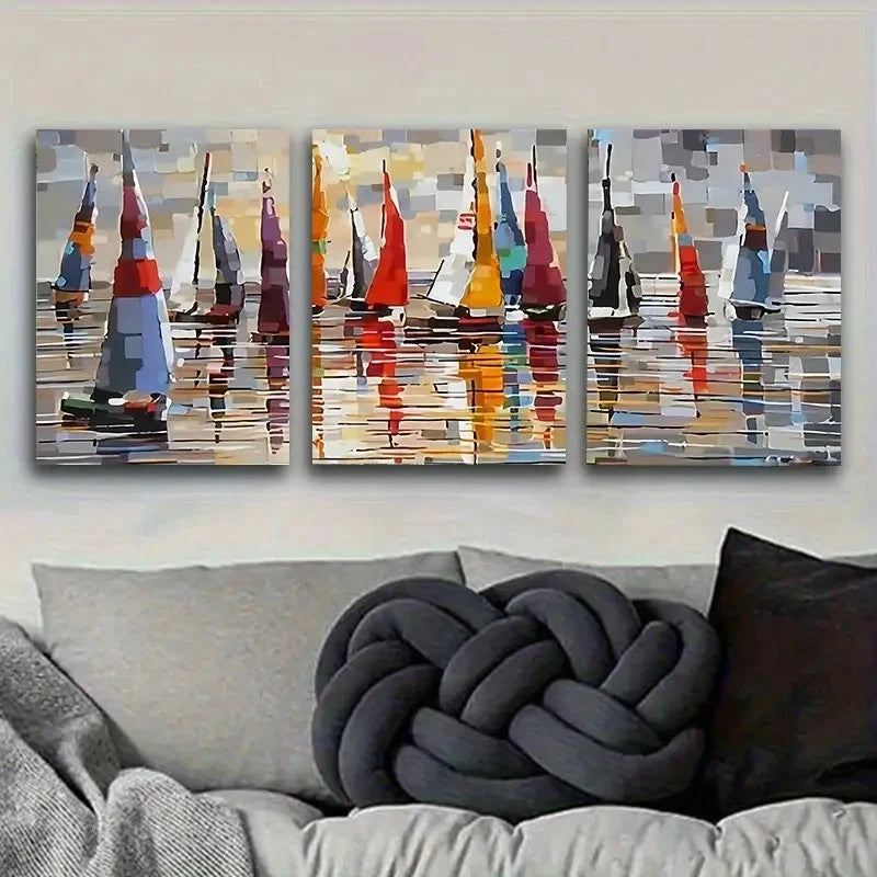3pcs Colorful Sailboats Reflection Wall Art Set Canvas Framed 40x60cm - High Quality Print 100% Australian Made Wall Canvas Ready to Hang - Bella Home Decor