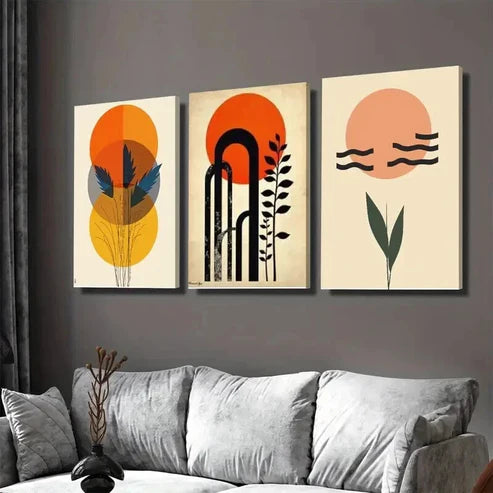 3pcs Vibrant Orange and Black Geometric Abstract  Wall Art Set Canvas Unframed - High Quality Print 100% Australian Made Wall Canvas