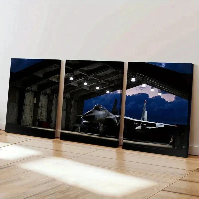 3pcs Military Themed Art Fighter Jets Wall Art Set Canvas Framed 60x90cm - High Quality Print 100% Australian Made Wall Canvas Ready to Hang