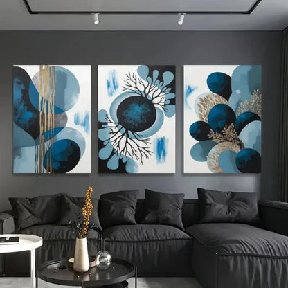 3pcs Abstract Shapes Blue color Style, Popular Wall Art Set Canvas Unframed - High Quality Print 100% Australian Made Wall Canvas