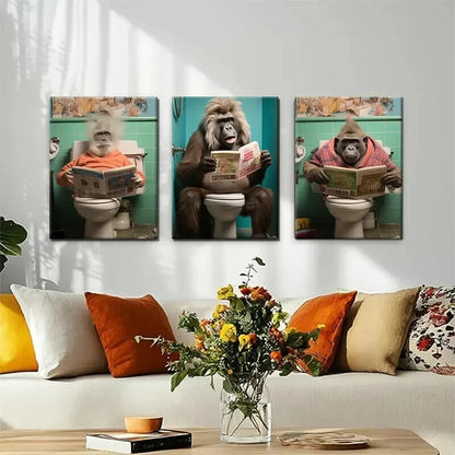 3pcs Funny Monkey Hilarious Décor Perfect Wall Art Set Canvas Framed 40x60cm - High Quality Print 100% Australian Made Wall Canvas Ready to Hang - Bella Home Decor