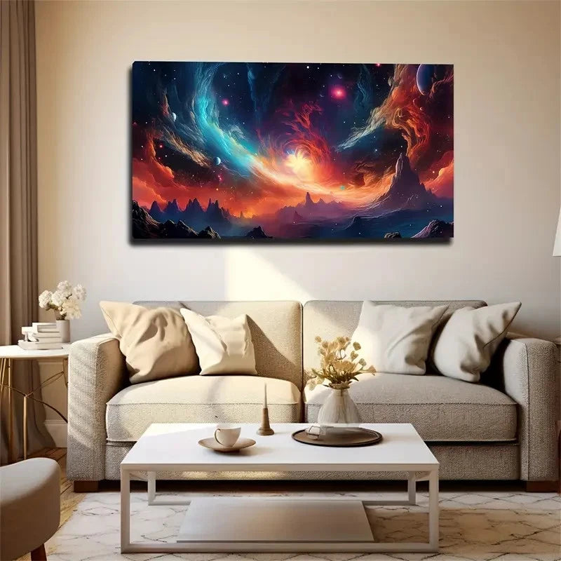 Stars & Nebulae Modern Wall Art Canvas Office Home Room Framed 120x60cm