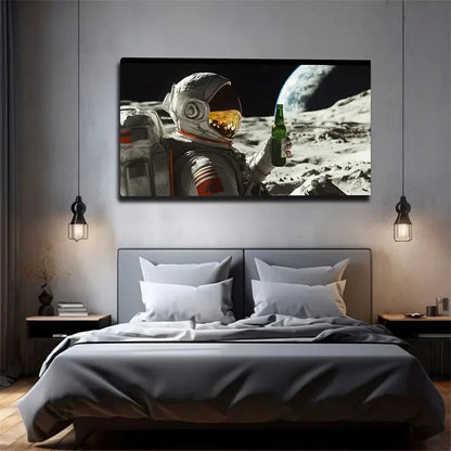 Astronauts Drinking On The Moon Wall Art Canvas Office Home Room Framed 120x60cm