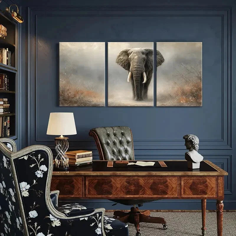 3pcs African Elephant Majestic Wildlife Metal Print Ready to Hang Art