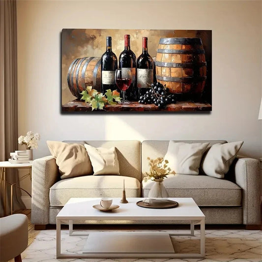 Elegant Wine Bottles And Barrel Wall Art Canvas Office Home Room Framed 120x60cm