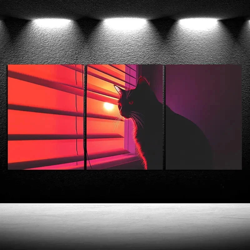 3pcs The Cat Gazing at the Sun Metal Print Ready to Hang Art