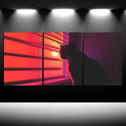 3pcs The Cat Gazing at the Sun Metal Print Ready to Hang Art