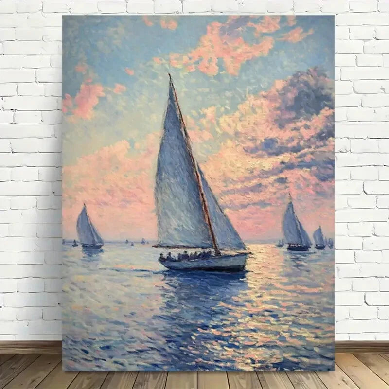 Beautiful Ocean Serenity Coastal Sailboat Sunset 40x60cm Metal Print Ready to Hang - Bella Home Decor