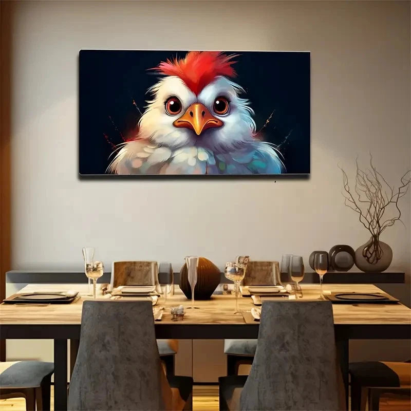 Red-Haired Chicken Deco Wall Art Canvas Office Home Room Framed 120x60cm